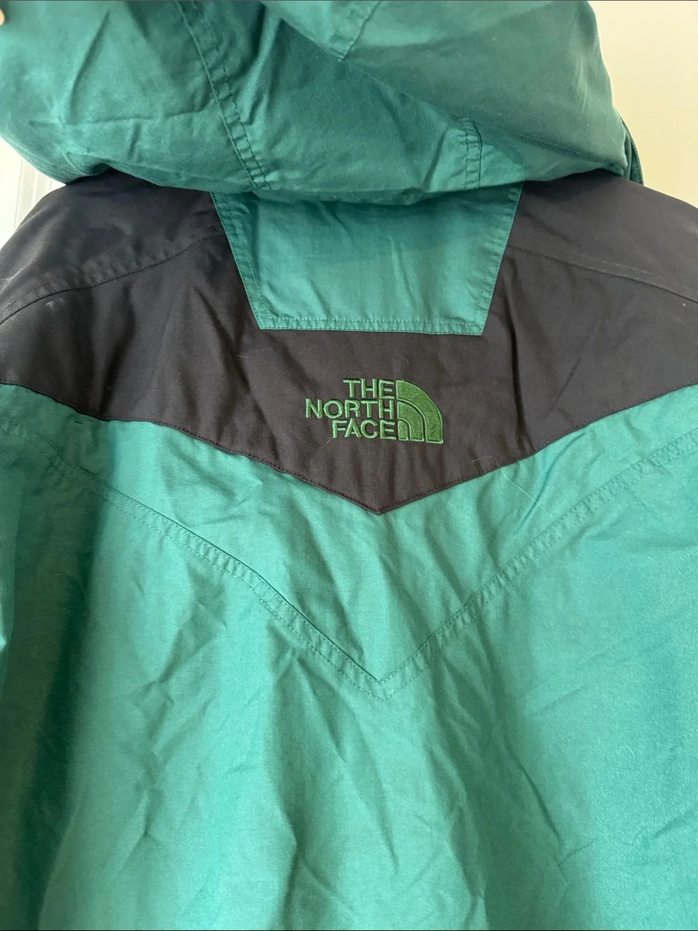 Vintage 90s The North Face Green Black Colorblock Hooded Ski Snow Jacket Large